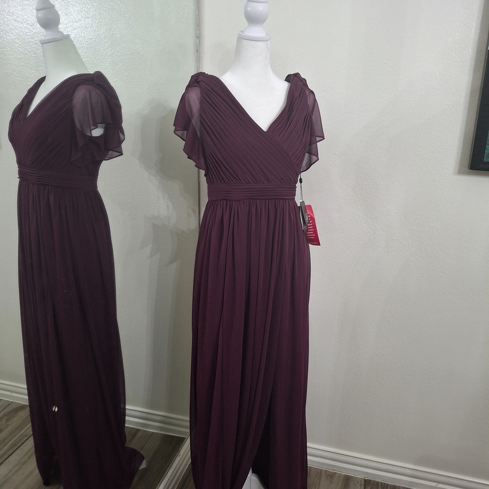 Adrianna Papell Purple Ruched Maxi Dress V-Neck Flutter Sleeves